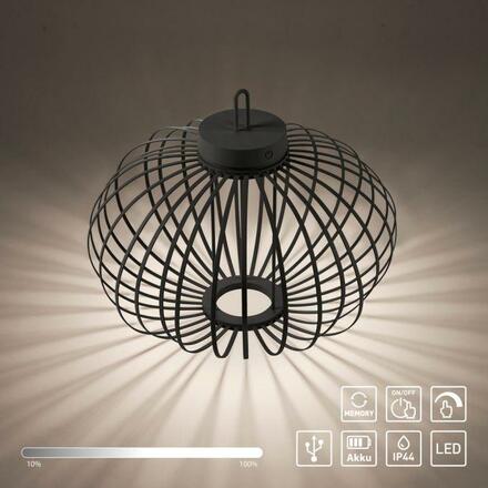 JUST LIGHT LED stolní lampa průměr 46cm černá na baterie USB IP44 stmívatelné dotykem 2700K LD 19305-18