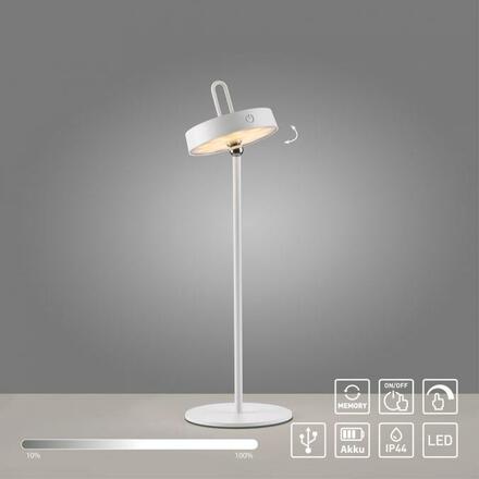 JUST LIGHT LED stolní lampa bílá na baterie dotykový stmívač ochrana proti stříkající vodě USB 2700K LD 19310-16