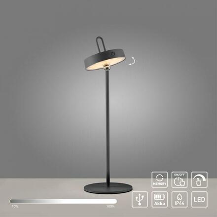 JUST LIGHT LED stolní lampa černá na baterie dotykový stmívač ochrana proti stříkající vodě USB 2700K LD 19310-18