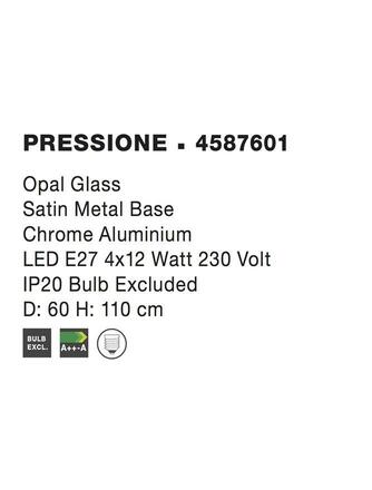 NOVA LUCE závěsné svítidlo PRESSIONE opálové sklo saténová kovová základna chromovaný hliník E27 4x12W IP20 bez žárovky 4587601