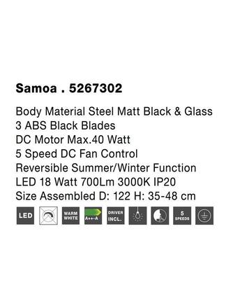 NOVA LUCE stropní ventilátor se světlem SAMOA tělo z oceli matná bílá a sklo 3ABS bílé listy LED 18W 3000K 5267302