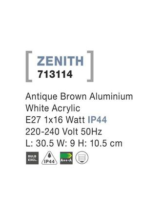 NOVA LUCE venkovní nástěnné svítidlo ZENITH antický hnědý hliník bílý akrylový difuzor E27 1x12W 220-240V bez žárovky IP44 713114