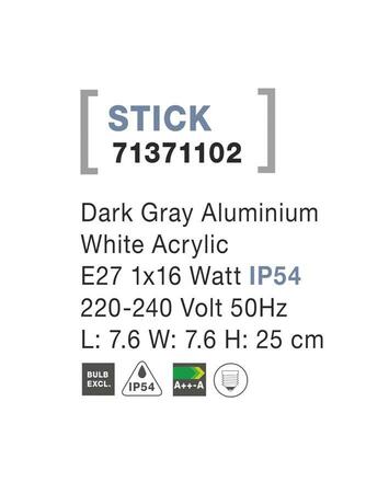 NOVA LUCE venkovní sloupkové svítidlo STICK tmavě šedý hliník bílý akryl E27 1x12W 220-240V IP54 bez žárovky 71371102