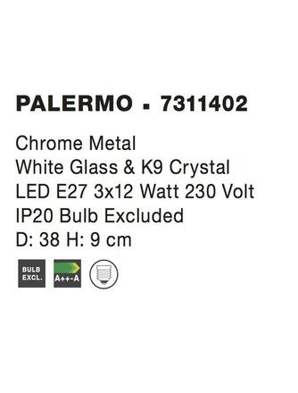 NOVA LUCE stropní svítidlo PALERMO chromovaný kov bílé sklo a K9 křišťál E27 3x12W 230V IP20 bez žárovky 7311402