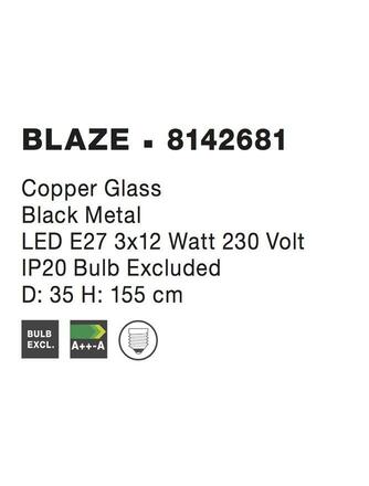 NOVA LUCE závěsné svítidlo BLAZE měďené sklo a černý kov E27 3x12W 230V IP20 bez žárovky 8142681