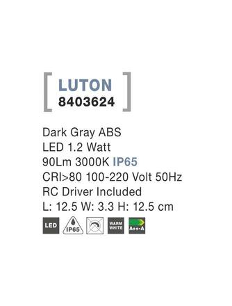 NOVA LUCE venkovní nástěnné svítidlo LUTON tmavě šedý ABS LED 1.2W 3000K IP65 100-220V vč. driveru 8403624