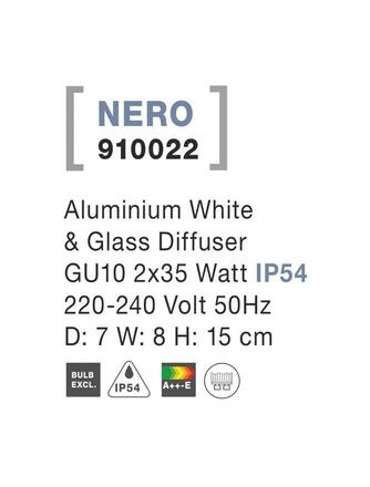 NOVA LUCE venkovní nástěnné svítidlo NERO hliník bílé skleněný difuzor GU10 2x7W 220-240V IP54 bez žárovky světlo nahoru a dolů 910022