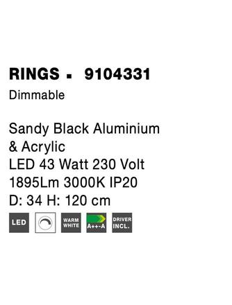 NOVA LUCE závěsné svítidlo RINGS černý hliník a akryl LED 43W 230V 3000K IP20 stmívatelné 9104331