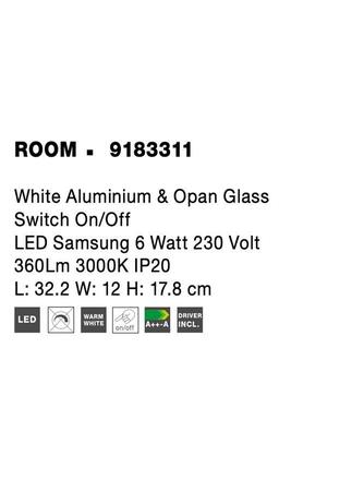 NOVA LUCE nástěnné svítidlo ROOM bílý hliník a opálové sklo vypínač na těle LED Samsung 6W 230V 3000K IP20 nabíjení telefonu 9183311