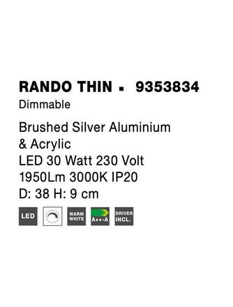 NOVA LUCE stropní svítidlo RANDO THIN broušený stříbrný hliník a akryl LED 30W 230V 3000K IP20 stmívatelné 9353834