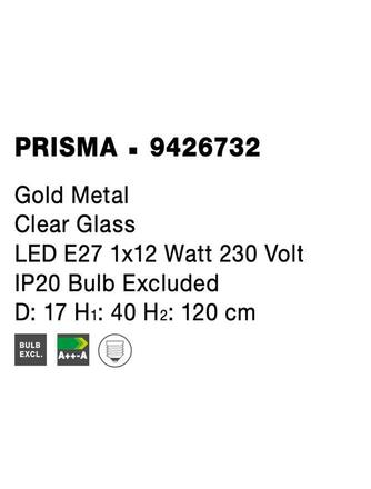 NOVA LUCE závěsné svítidlo PRISMA zlatý kov čiré sklo E27 1x12W 230V IP20 bez žárovky 9426732