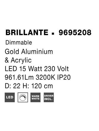 NOVA LUCE závěsné svítidlo BRILLANTE zlatý hliník a akryl LED 15W 230V 3200K IP20 stmívatelné 9695208