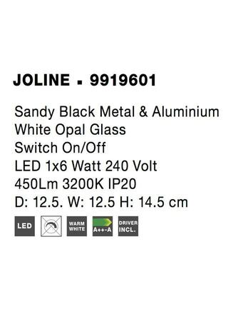 NOVA LUCE nástěnné svítidlo JOLINE černý kov a hliník bílé opálové sklo vypínač na těle LED 1x6W 230V 3200K IP20 9919601