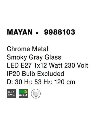 NOVA LUCE závěsné svítidlo MAYAN chromovaný kov kouřové šedé sklo E27 1x12W 230V IP20 bez žárovky 9988103
