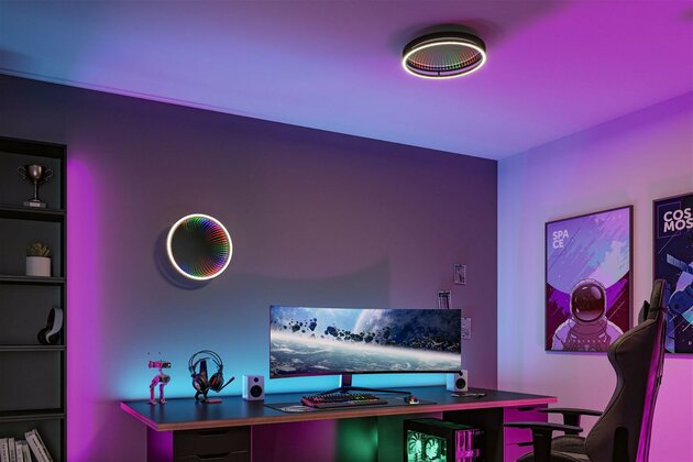 PAULMANN LED nástěnné/stropní svítidlo Spaceglow One RGB+ 230V 34,5W stmívatelné černá mat