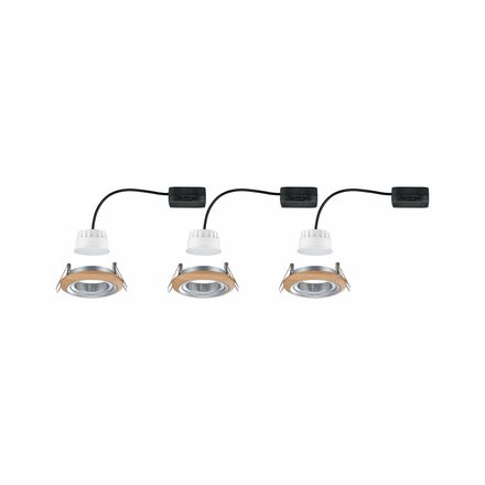 PAULMANN LED vestavné svítidlo Lanati 3ks sada kruhové 84mm 30° Coin 3x6W 230V 2700K dub/hliník broušený