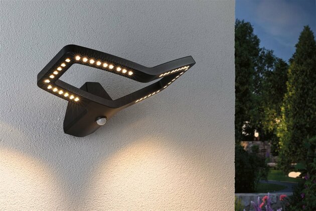 PAULMANN LED venkovní nástěnné svítidlo Alara pohybové čidlo IP44 hranaté 375x270mm 3000K 10W 230V antracit kov