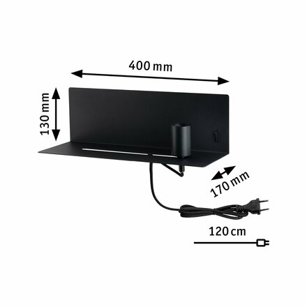 PAULMANN Nástěnné svítidlo Devara USB C E27 230V max. 40W stmívatelné černá mat 967.75