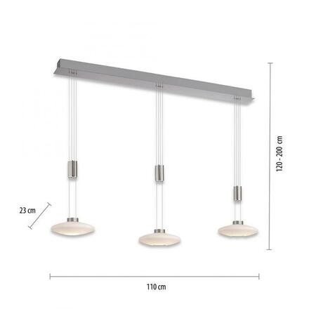 PAUL NEUHAUS LED závěsné svítidlo, 3 ramenné, stříbrná, stmívatelné, nastavitelná výška SimplyDim 3000K