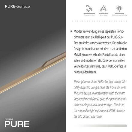 PAUL NEUHAUS Závěsné svítidlo PURE Surface bronz 160x25 nastavitelná výška 3000K PN 2302-97