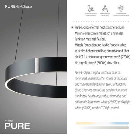 PAUL NEUHAUS LED závěsné svítidlo PURE E-Clipse šedá elektrické 2700-5000K PN 2560-15