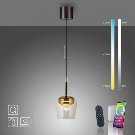 PAUL NEUHAUS LED závěsné svítidlo Q-KON 1-ramenné zlatá Smart Home s aplikací ZigBee 2700-5000K PN 2741-12