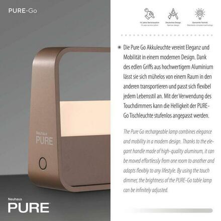 PAUL NEUHAUS LED stolní lampa Pure Go bronz na baterie dotykový vypínač USB 2700K PN 4055-97