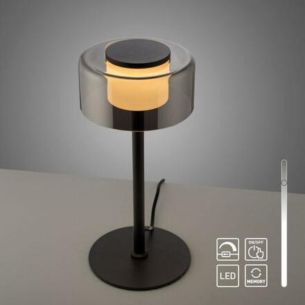 PAUL NEUHAUS LED stolní lampa černá plynule stmívatelné kouřové sklo paměťová funkce 3000K PN 4110-18