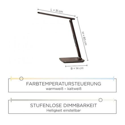 PAUL NEUHAUS LED stolní lampa hnědá barva s funkcí stmívání, indukčním nabíjením mobilních telefonů a nastavitelnou barvou světla 2700-5000K