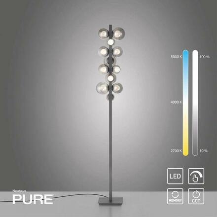 PAUL NEUHAUS LED stojací svítidlo PURE Popup šedá stmívatelné kouřové sklo CCT 2700-5000K PN 557-15