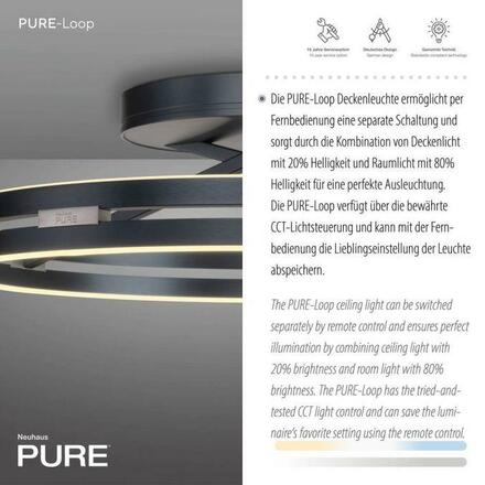 PAUL NEUHAUS LED stropní svítidlo PURE Loop šedá dálkový ovladač 2700-5000K PN 6552-15