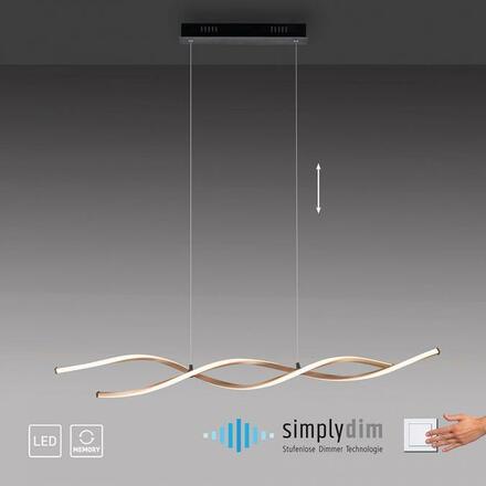 PAUL NEUHAUS LED závěsné svítidlo černá / zlatá stmívatelné nastavitelná výška zakřivené SimplyDim 3000K PN 9142-18