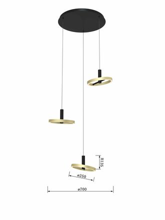 WOFI Závěsné svítidlo Brest 1x 26W LED 3000lm 3000K černá + zlatá 5016-304