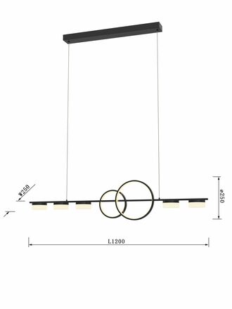 WOFI Závěsné svítidlo Messina 1x 57W LED 6600lm 3000K černá 7030-702