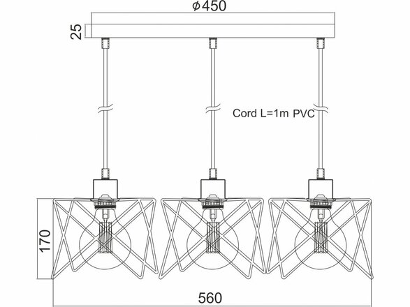 ACA Lighting Vintage závěsné svítidlo KS1462P3BK