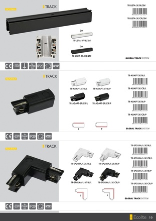 Ecolite Adaptér napájení na 3-fázové lišty, levý, bílý TR-ADAPT-3F/BI/L