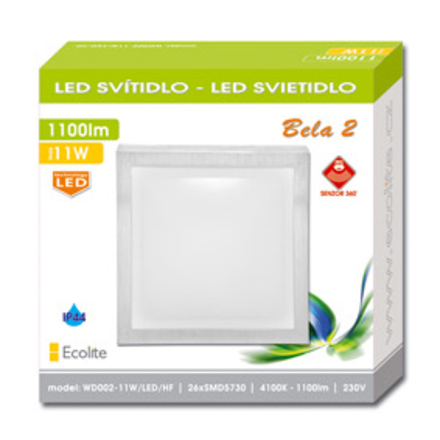 Ecolite LED sv. vč. HF senz., 11W, 27x27cm, IP44, 1100lm, bílé WD002-11W/LED/HF