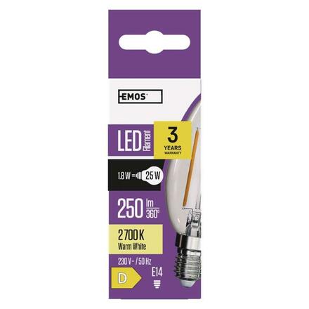 EMOS LED žárovka Filament svíčka / E14 / 1,8 W (25 W) / 250 lm / teplá bílá ZF3200