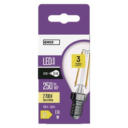 EMOS LED žárovka Filament Mini Globe / E14 / 1,8 W (25 W) / 250 lm / teplá bílá ZF1200