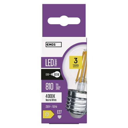 EMOS LED žárovka Filament Mini Globe / E27 / 6 W (60 W) / 810 lm / neutrální bílá ZF1141